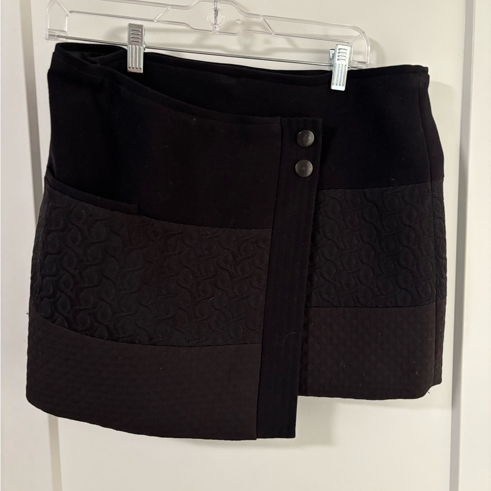 CAbi Swathe Black quilted wrap Textured Mini Skirt